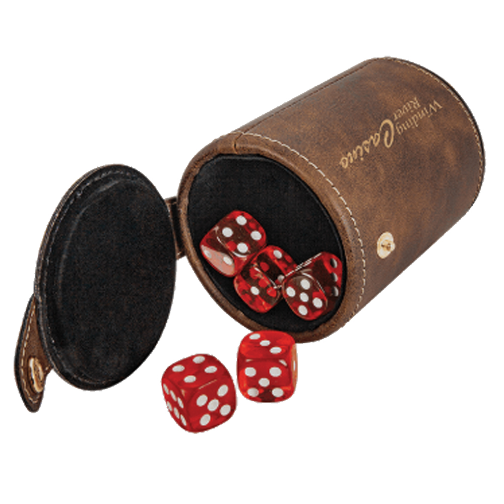 Rustic/Gold Laserable Leatherette Dice Cup with 5 Dice