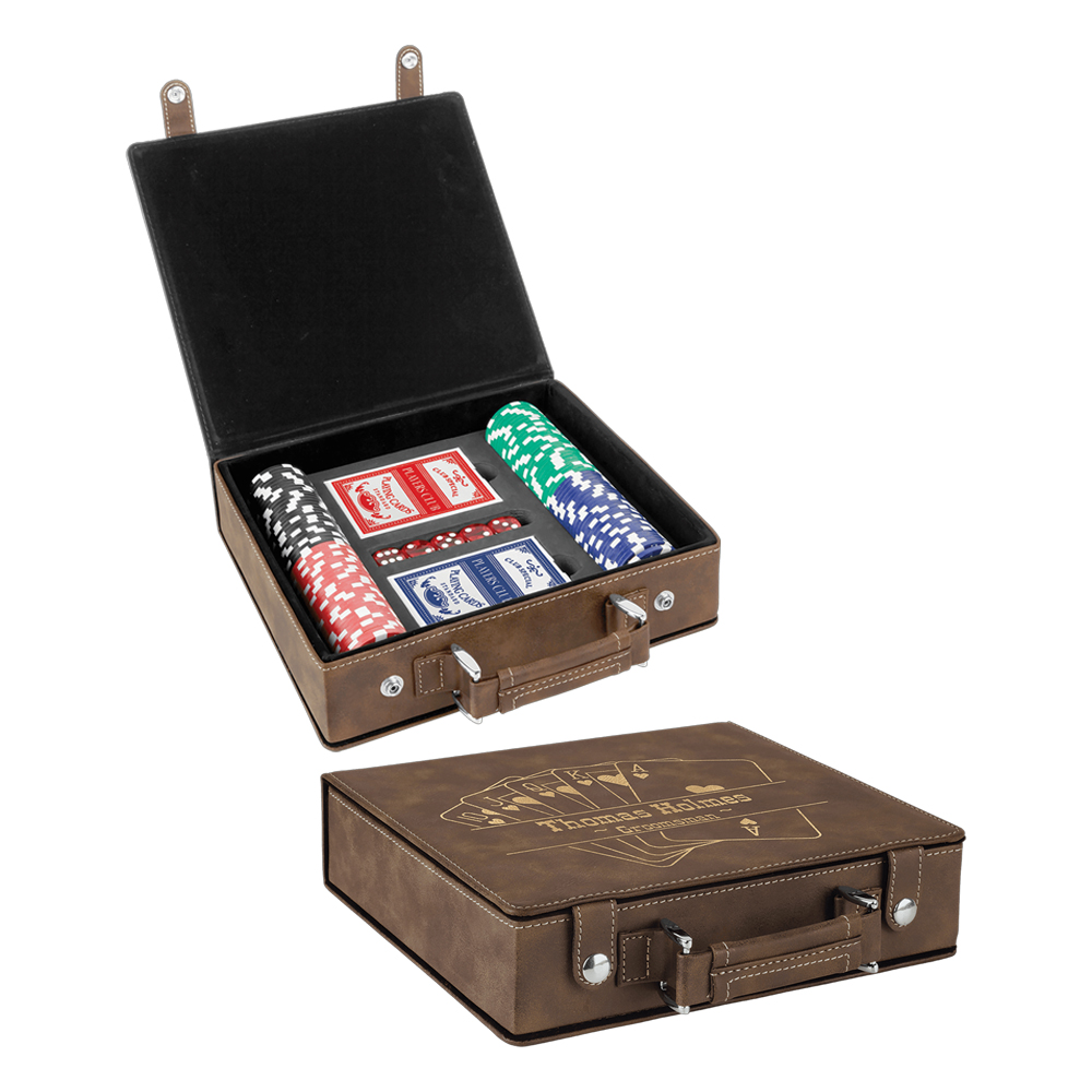 Rustic/Gold Lasered Leatherette 100 Chip Poker Set
