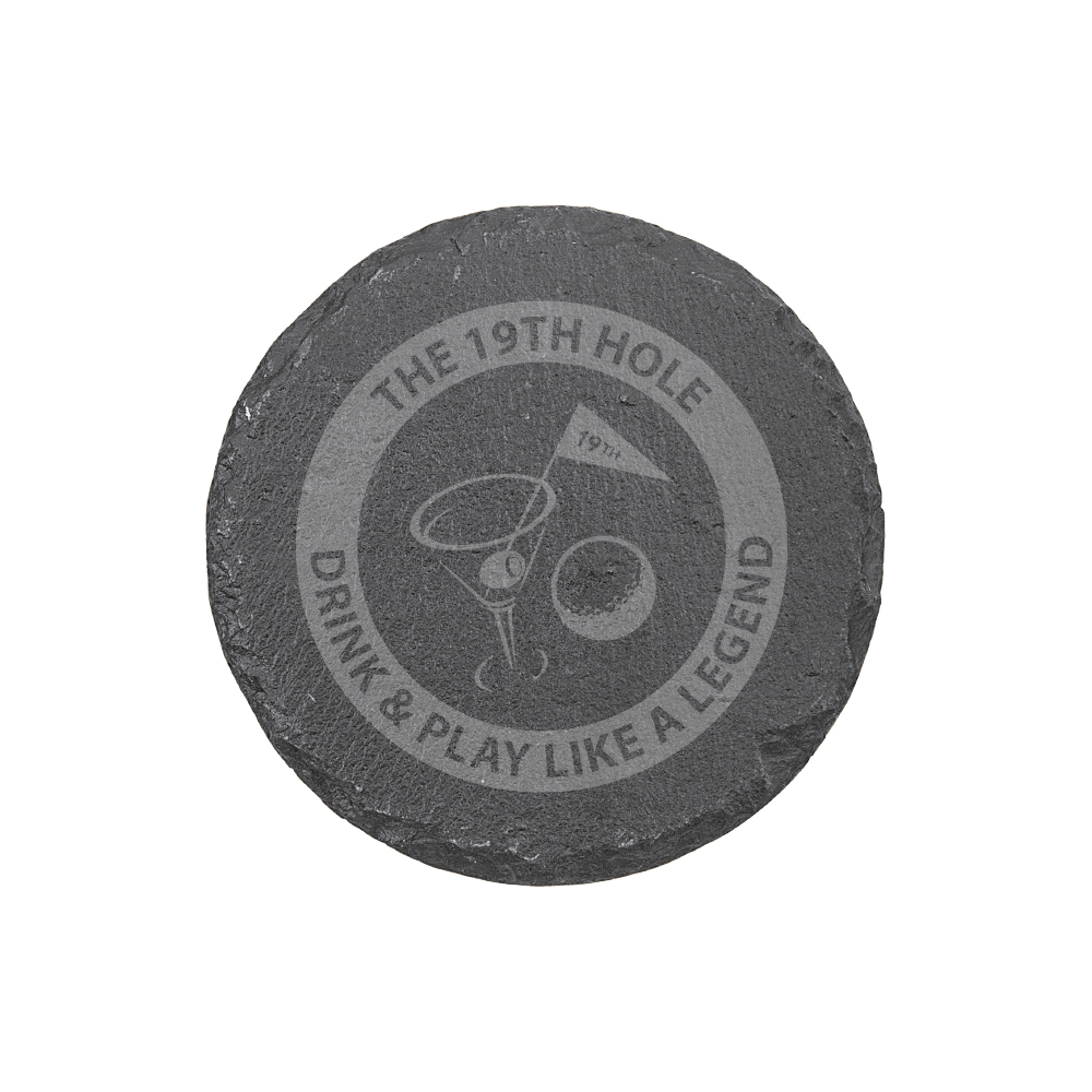 4" Round Slate Coaster - Drink & Play Like A Legend Design