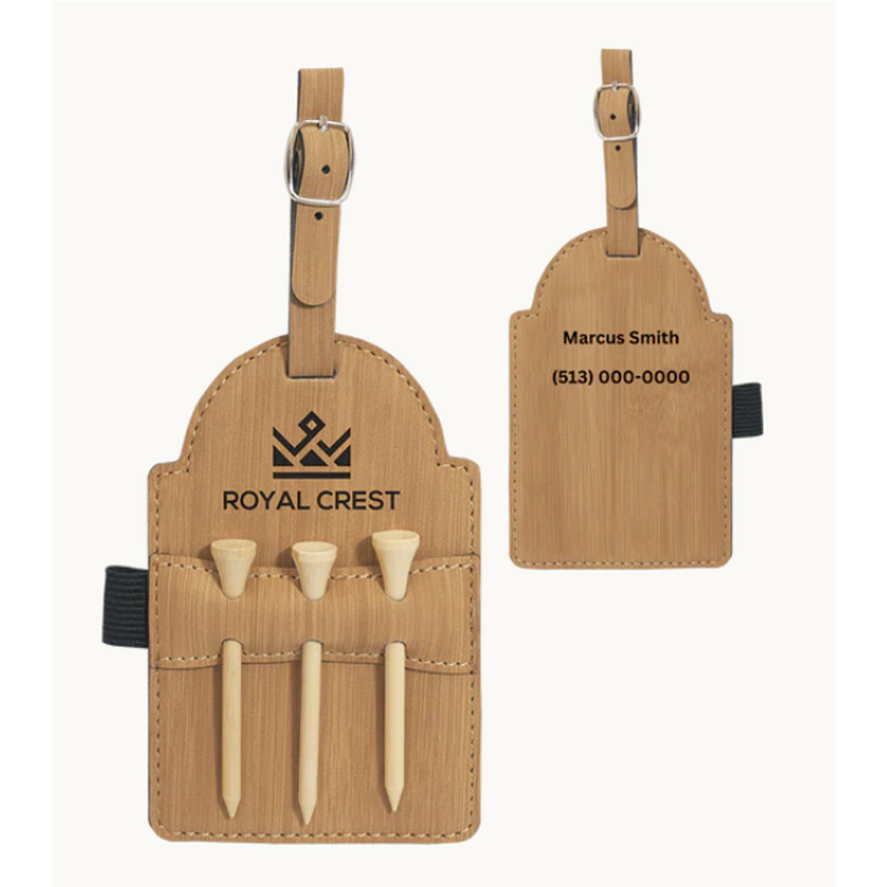 Leatherette Golf Bag Tag with 3 Wooden Tees